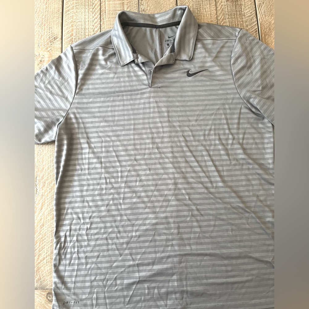 Nike Men's Gray Striped Polo Shirt